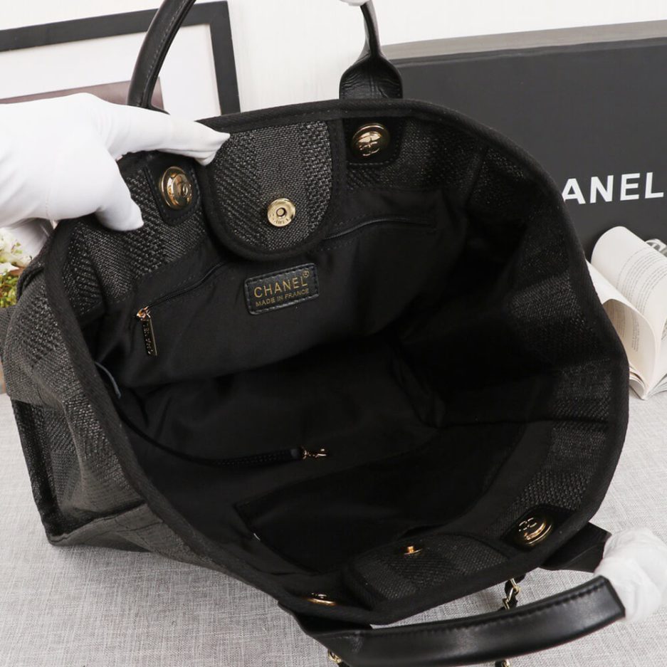 CHANEL Woven Straw Raffia Striped Medium Deauville Tote - Image 8