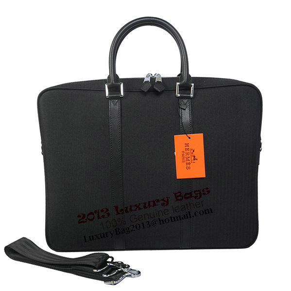 Hermes Mens Briefcase Canvas & Leather H1656 Black Hermes Mens Briefcase Canvas & Leather H1656 Black