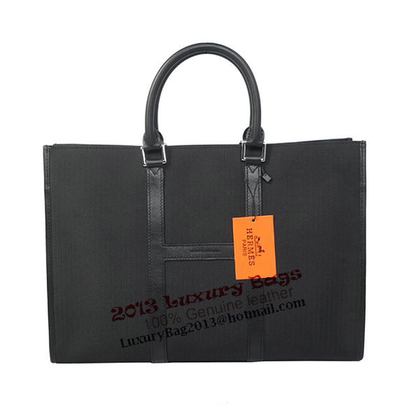 Hermes Mens Briefcase Canvas & Leather H1691 Black Hermes Mens Briefcase Canvas & Leather H1691 Black