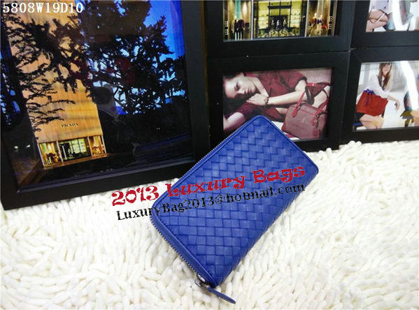 Bottega Veneta Intrecciato Nappa Zip Around Wallet BV5808 Blue Bottega Veneta Intrecciato Nappa Zip Around Wallet BV5808 Blue