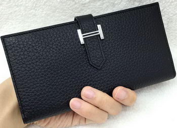 Hermes Bearn Japonaise Bi-Fold Wallet Litchi Leather A208 Black Hermes Bearn Japonaise Bi-Fold Wallet Litchi Leather A208 Black