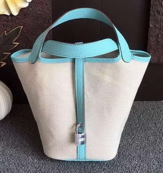 Hermes Picotin Lock 18cm Bag Canvas HPL8618T Light Blue Hermes Picotin Lock 18cm Bag Canvas HPL8618T Light Blue