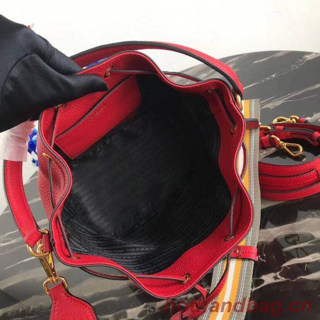 Prada Leather bucket bag 1BE018 red Prada Leather bucket bag 1BE018 red