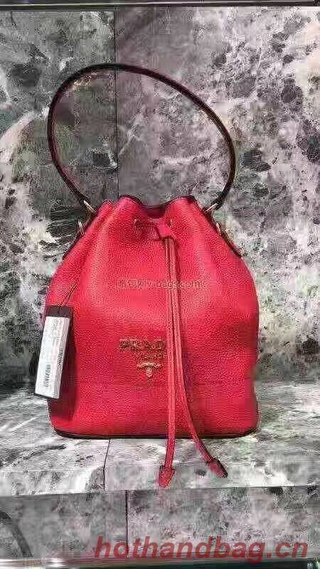 Prada Leather bucket bag 1BE018 red Prada Leather bucket bag 1BE018 red