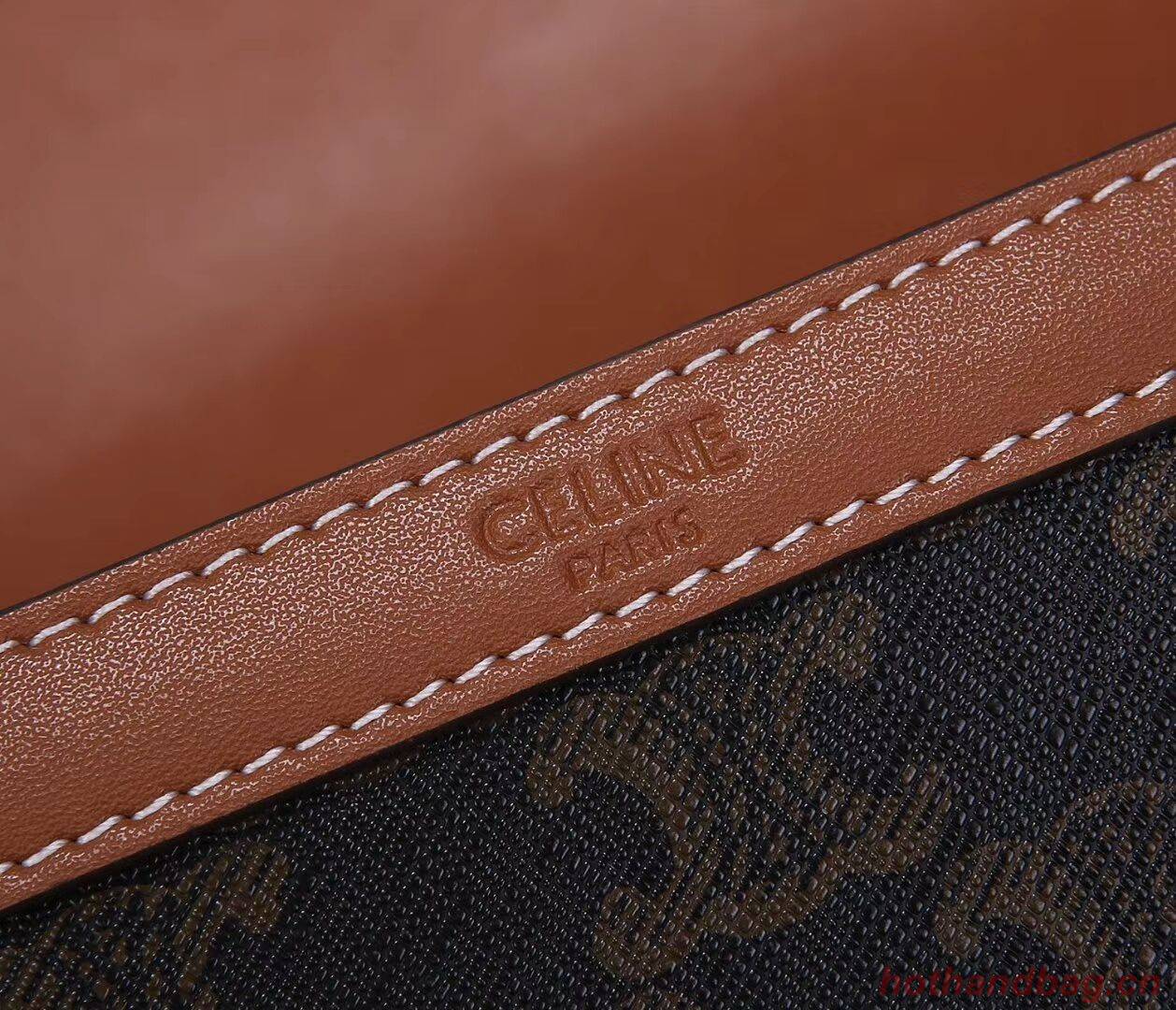 Celine TEEN TRIOMPHE BAG IN TRIOMPHE CANVAS AND CALFSKIN CL87368 TAN Celine TEEN TRIOMPHE BAG IN TRIOMPHE CANVAS AND CALFSKIN CL87368 TAN