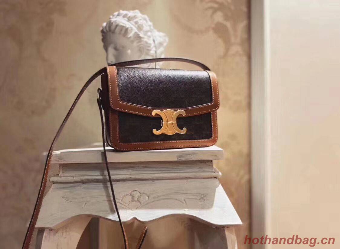 Celine TEEN TRIOMPHE BAG IN TRIOMPHE CANVAS AND CALFSKIN CL87368 TAN Celine TEEN TRIOMPHE BAG IN TRIOMPHE CANVAS AND CALFSKIN CL87368 TAN