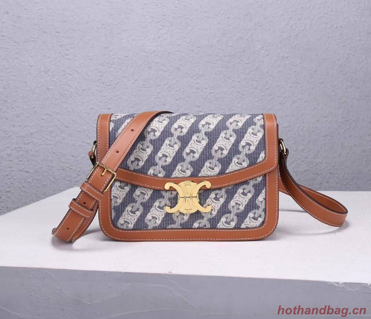 Celine TEEN TRIOMPHE BAG IN TRIOMPHE CANVAS AND CALFSKIN CL87368 blue Celine TEEN TRIOMPHE BAG IN TRIOMPHE CANVAS AND CALFSKIN CL87368 blue