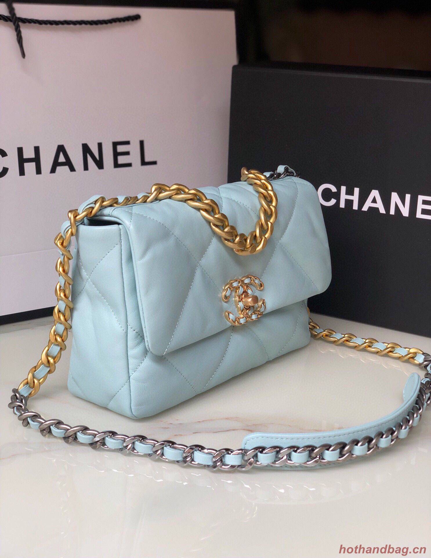 CHANEL Original Lambskin 19 Flap Bag AS1160 AS1161 light Blue CHANEL Original Lambskin 19 Flap Bag AS1160 AS1161 light Blue