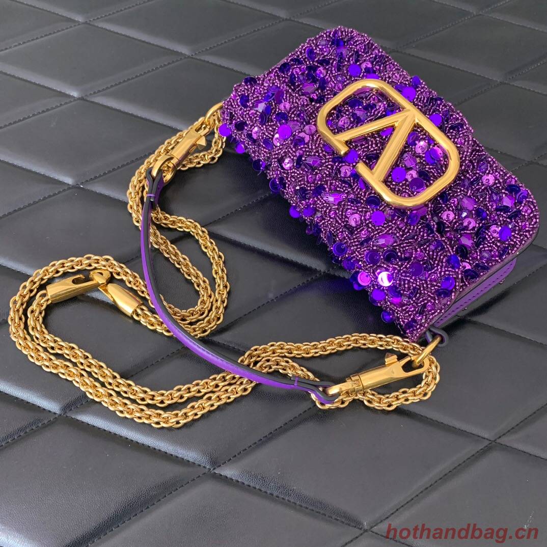 VALENTINO V-logo2 MINI LOCO sequin and leather bag WA0K53-7
