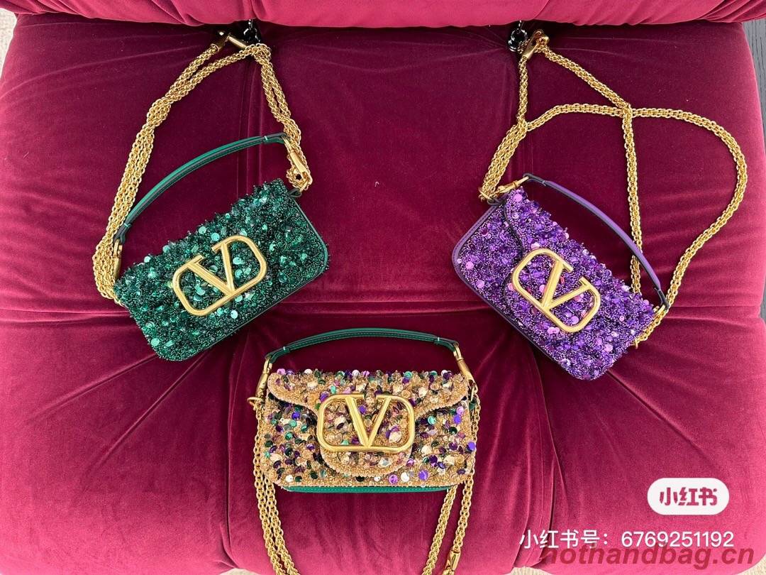 VALENTINO V-logo2 MINI LOCO sequin and leather bag WA0K53-7