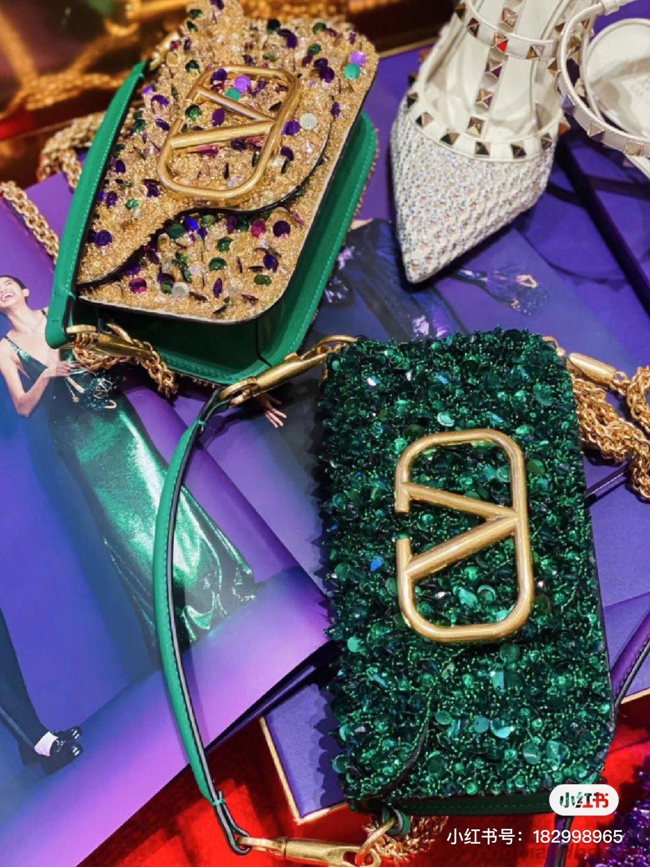 VALENTINO V-logo2 MINI LOCO sequin and leather bag WA0K53-8