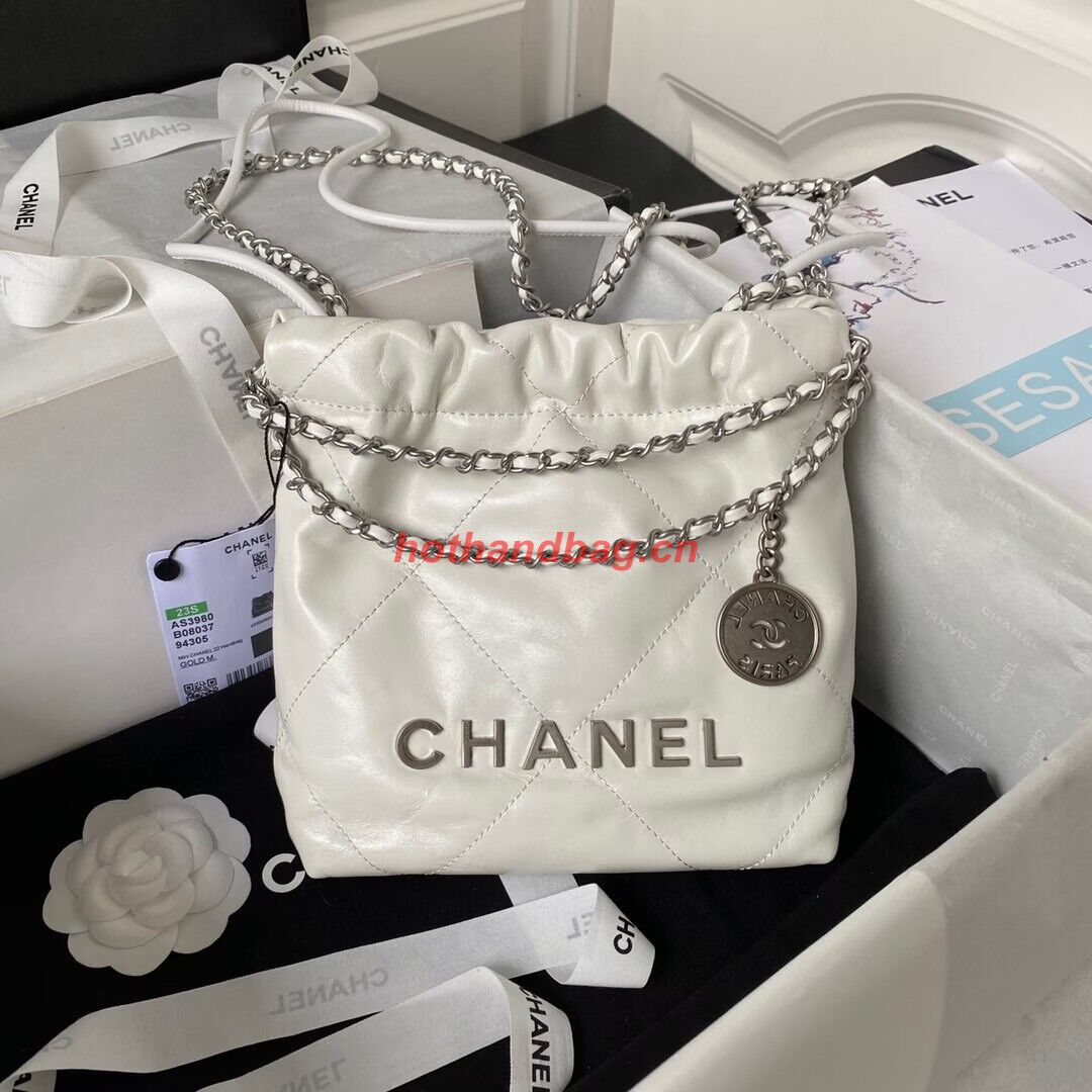 CHANEL 22 MINI HANDBAG AS3980 white & Silver Tone CHANEL 22 MINI HANDBAG AS3980 white & Silver Tone