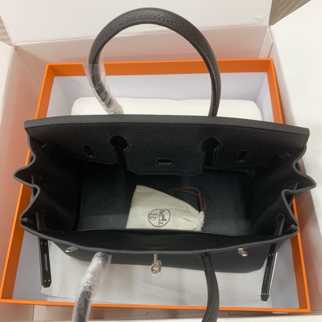 Hermes Original Togo Leather 30CM HB30O Black&Silver Hardware Hermes Original Togo Leather 30CM HB30O Black&Silver Hardware