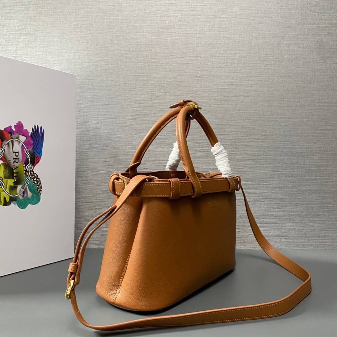 Prada Original Leather Double Top Handle Bag 1BA418 Brown Prada Original Leather Double Top Handle Bag 1BA418 Brown