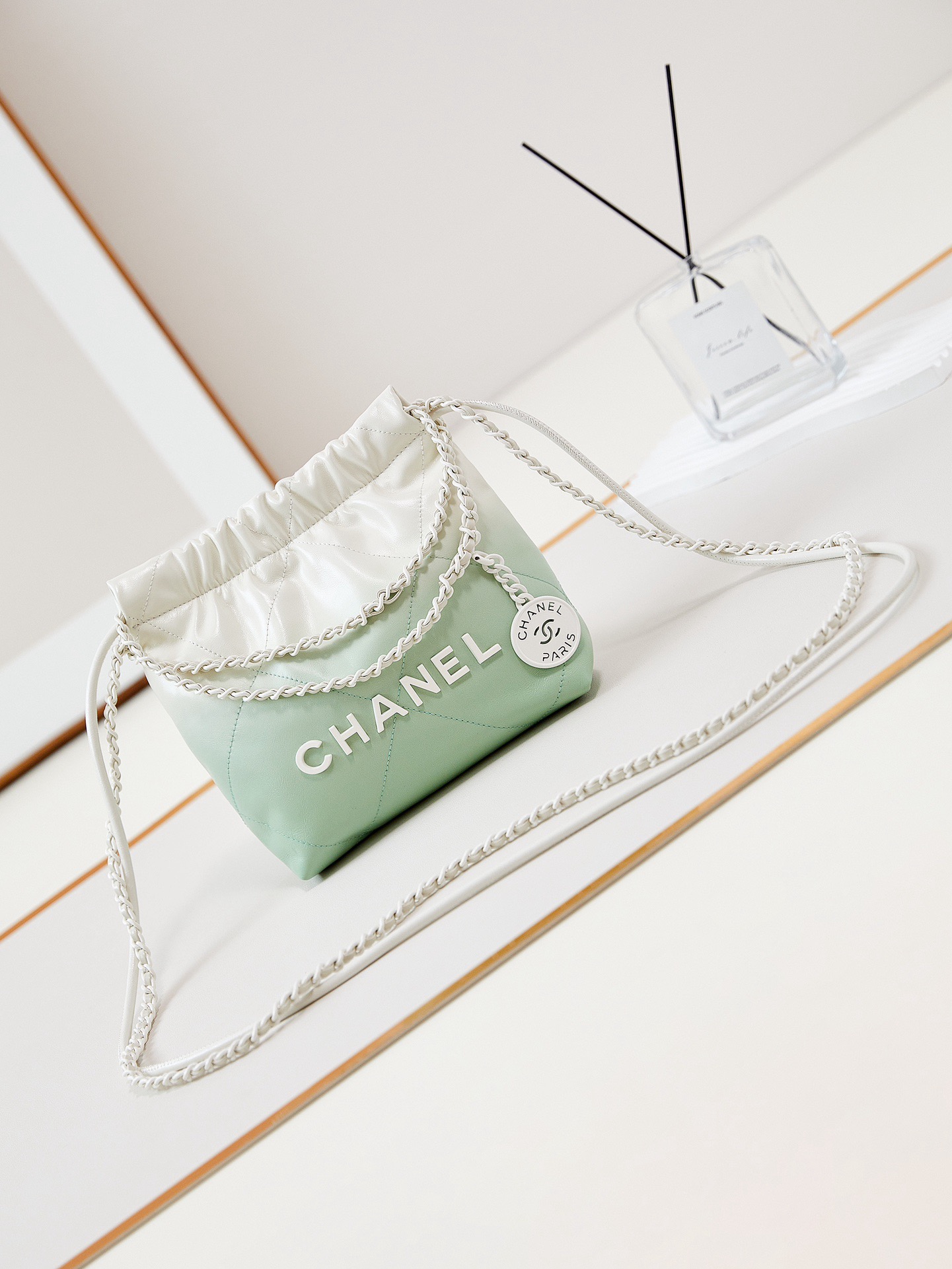 CHANEL 22 MINI HANDBAG AS3980 White & Light green CHANEL 22 MINI HANDBAG AS3980 White & Light green
