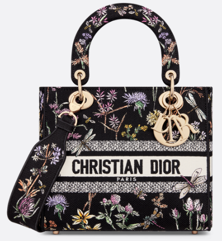 Medium Lady D-Lite Bag Black Multicolor Dior Herbarium Embroidery M0565OE Medium Lady D-Lite Bag Black Multicolor Dior Herbarium Embroidery M0565OE