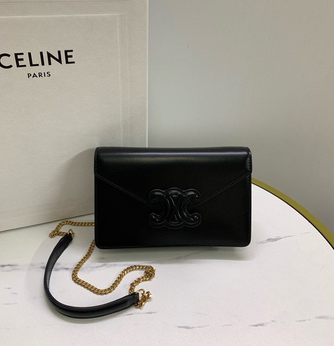 Celine WALLET ON CHAIN MARGO IN SHINY CALFSKIN 10J733 black