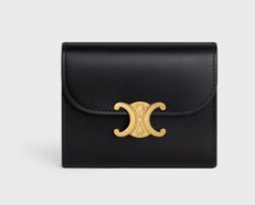 Celine SMALL FLAP WALLET TRIOMPHE IN SHINY CALFSKIN 10D783 black&gold