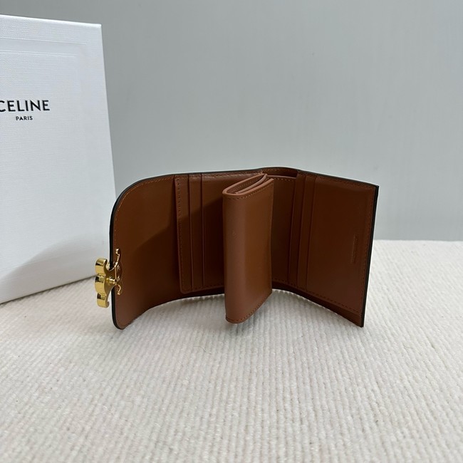 Celine SMALL FLAP WALLET TRIOMPHE IN TEXTILE AND CALFSKIN 10D783 NATURAL & TAN