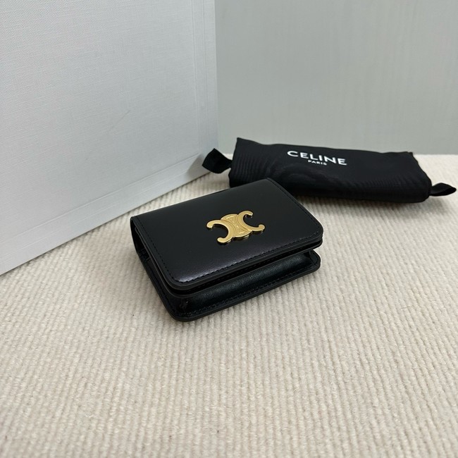 Celine TRIOMPHE COMPACT WALLET IN SHINY CALFSKIN 10K623 black&gold