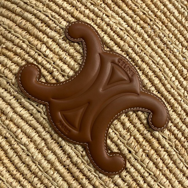 Celine MEDIUM SUPPLE CELINE CLASSIC PANIER IN RAFFIA AND CALFSKIN 114342 TAN