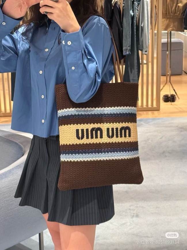 miumiu Raffia effect woven tote bag 5BG248-5