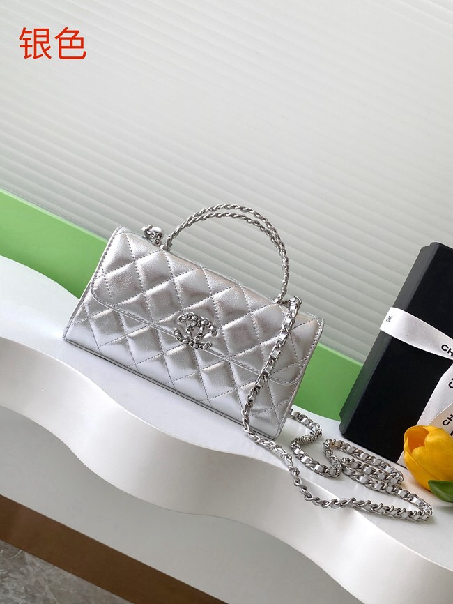 Chanel MINI FLAP BAG CLUTCH WITH CHAIN Silver-Tone Metal AP3238 Silver