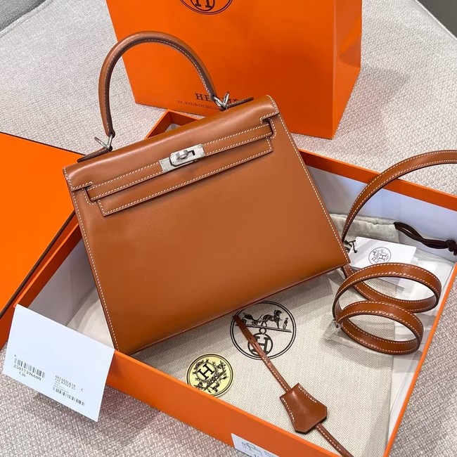Hermes Kelly  Shoulder Bags Smooth Box Leather KL2899 brown 