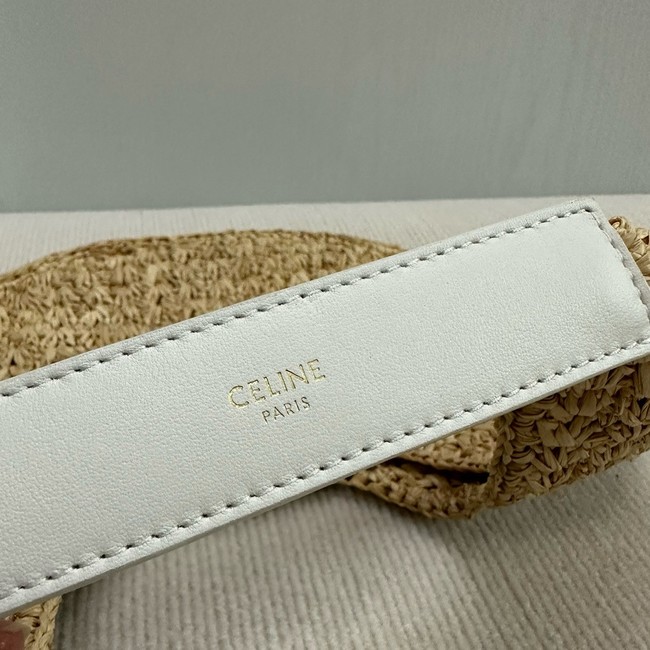 celine classic panier HOBO BAG IN Raffia and Calfskin 112772 NATURAL / WHITE