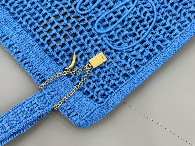 Chloe SUMMER straw and leather tote bag 0824P blue