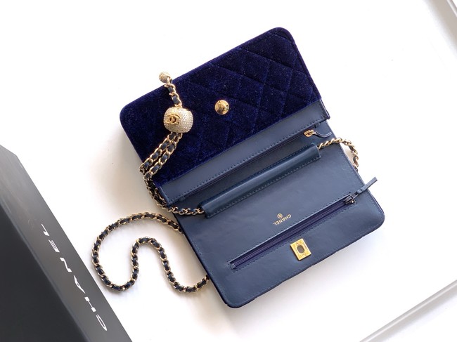 Chanel velvet Wallet On Chain AP1450 dark blue 