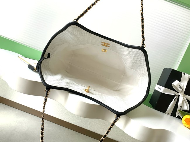 CHANEL Maxi Shopping Bag Braided Raffia AS5463 white