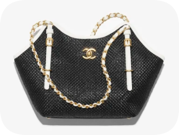 CHANEL Small Tote Braided Raffia AS6015 Black & White