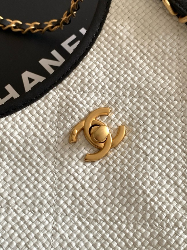 CHANEL Small Tote Braided Raffia AS6015 white