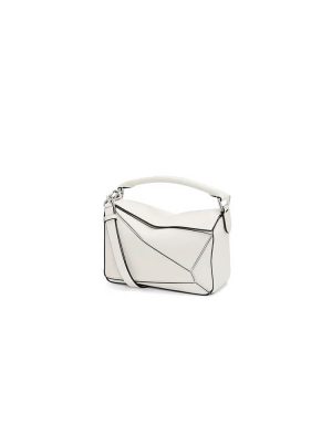 White LOEWE Mini Puzzle bag in classic calfskin