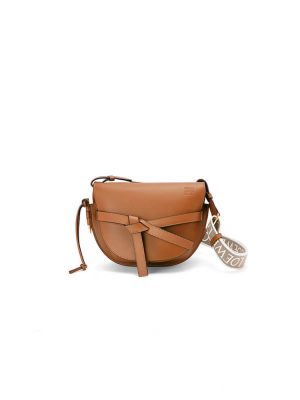 Tan Loewe Small Gate bag in soft calfskin and jacquard