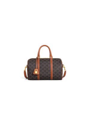 CELINE Logo Print Calfskin Boston Bag