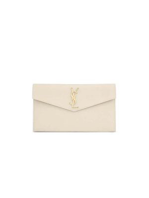 white YSL UPTOWN POUCH IN GRAIN DE POUDRE EMBOSSED LEATHER